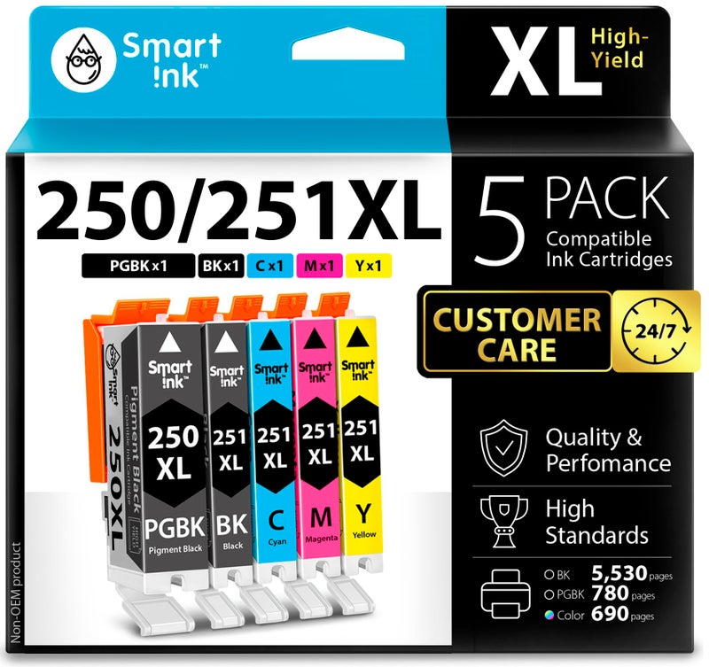 Smart Ink Compatible Ink Cartridges Replacement for Canon PIXMA PGI 250XL CLI 251XL PGI 250 CLI 251 (1 PGBK & 1 Black/C/M/Y 5 Combo Pack) for Canon MX920 MX922 iP7220 iX6820 MG5420 MG6620 MG5520 - Image 1